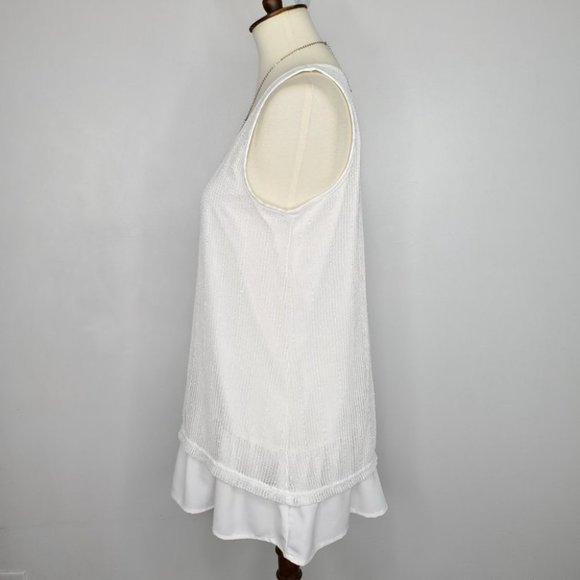 Simply Noelle Off White Layered Bottom Ruffle Sequins Top Blouse,  S/M (8-10) - Picture 5 of 15